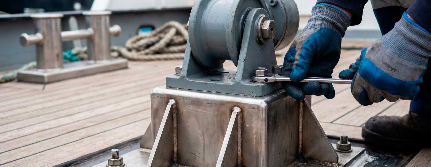 anclajes náuticos, soportes de cubierta embarcaciones, fabricación anclajes barco, reparación soport